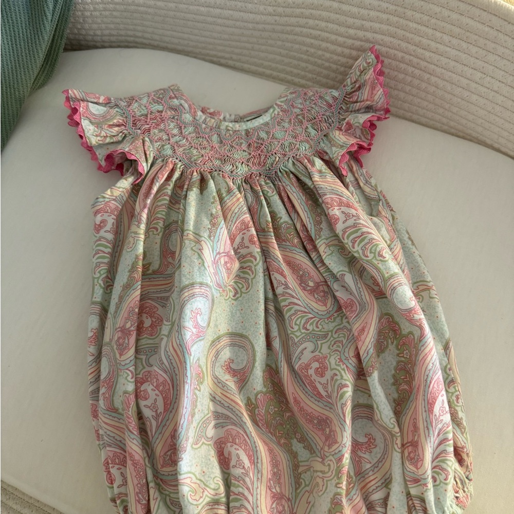 Paisley Print Baby Girl Smocked Romper